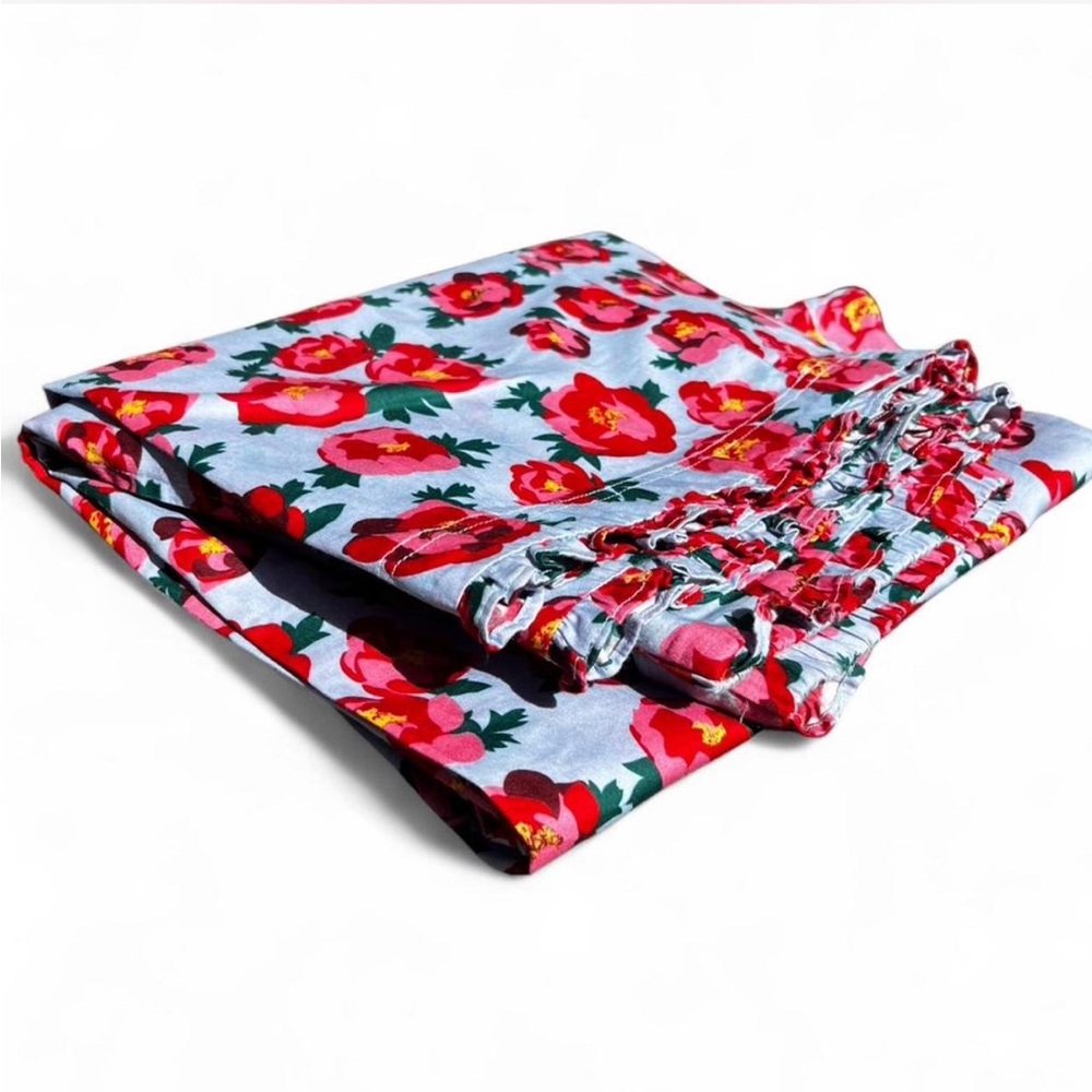 Wide Leg Floral Pants in Light Blue and Red